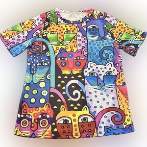 Colorful Cat Print Short Sleeve Tee